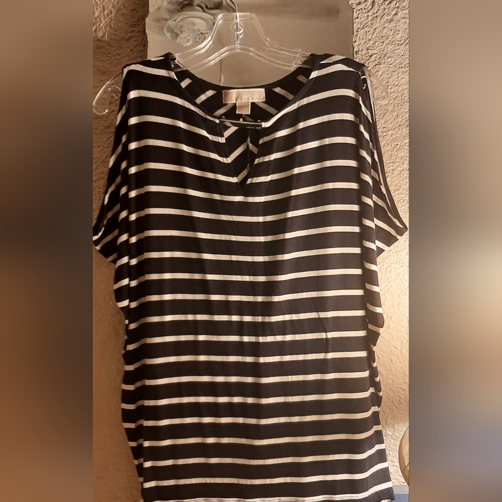 Michael Kors Navy and White Striped Tunic Top